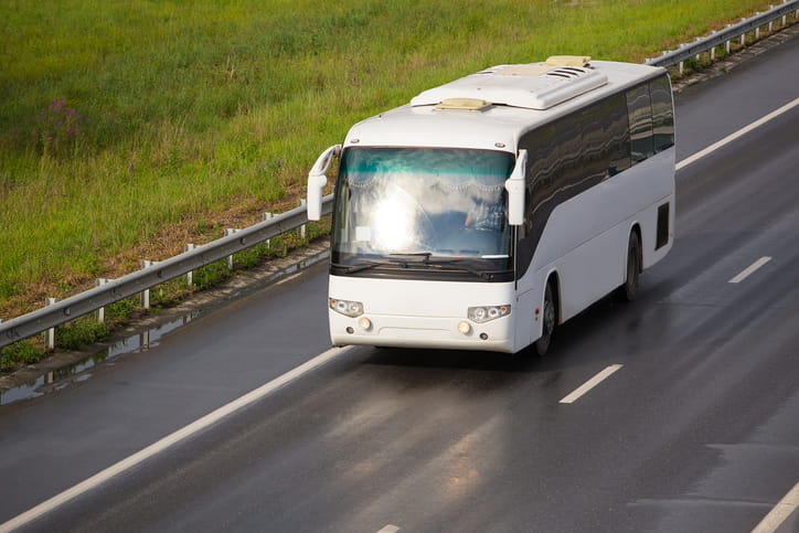 A bus traveling down the road.